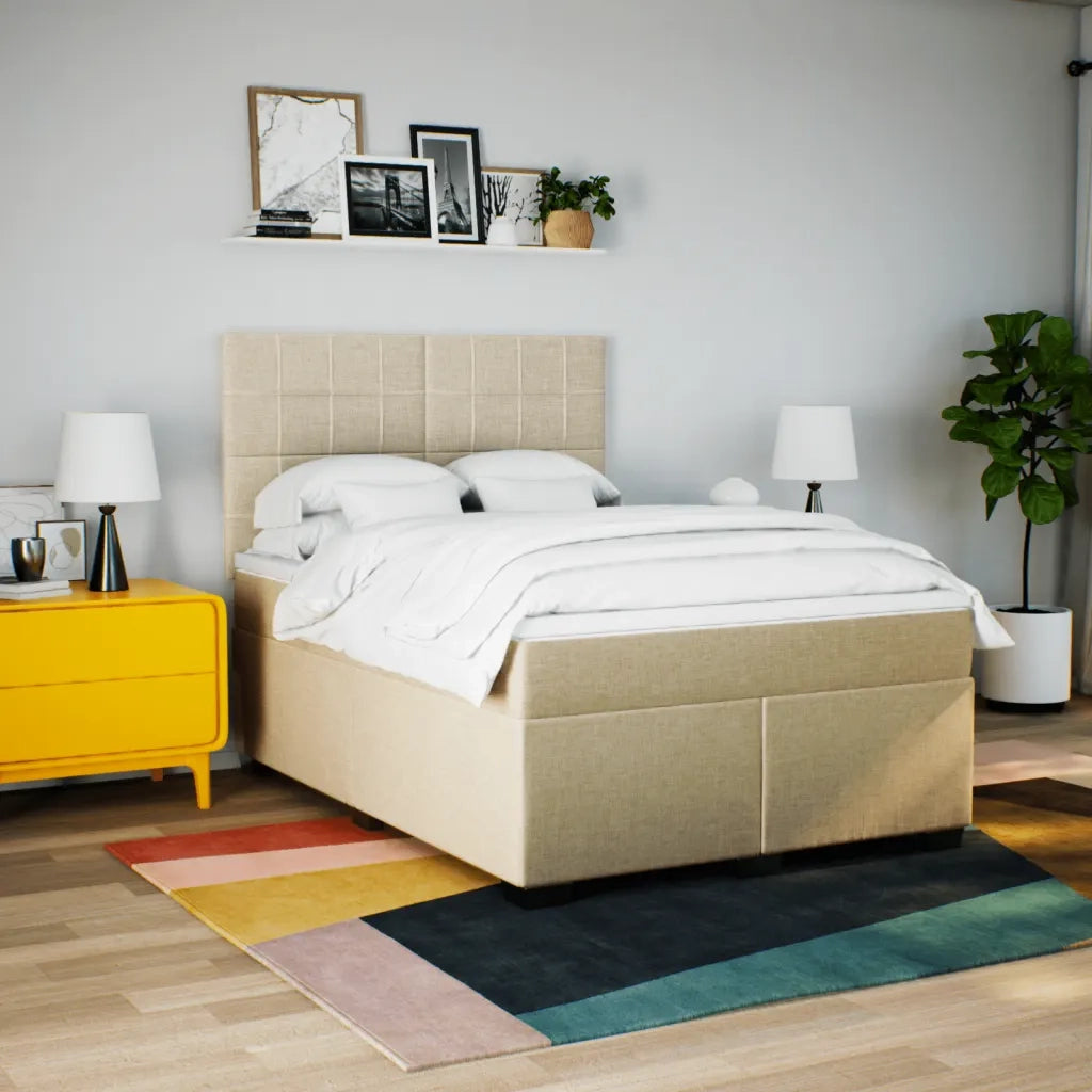Giroletto a Molle con Materasso Crema 140x19 cm in Tessuto