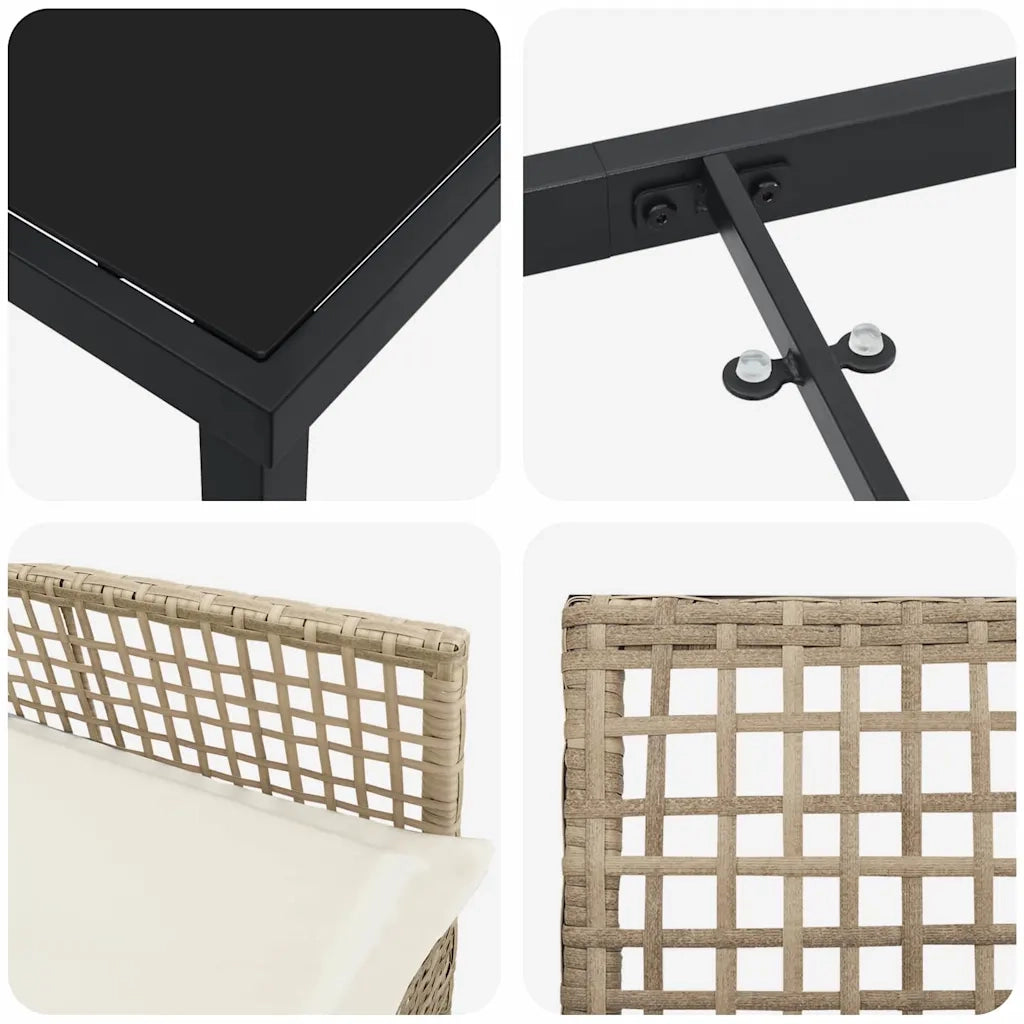 Set da Pranzo per Giardino con cuscino 5 pcs Beige polyrattan 3379894