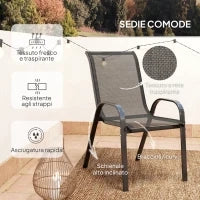 Set da Giardino 3 Pezzi con 2 Sedie da Giardino 54x71x93 cm e Tavolino Rotondo Ø60x71 cm in Acciaio Nero