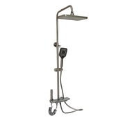 Set doccia multifunzionale con termostato, display digitale della temperatura dell’acqua, 4 funzioni di erogazione dell’acqua, bocca per vasca, soffione rettangolare, doccetta a mano, doccia bidet, colore grigio