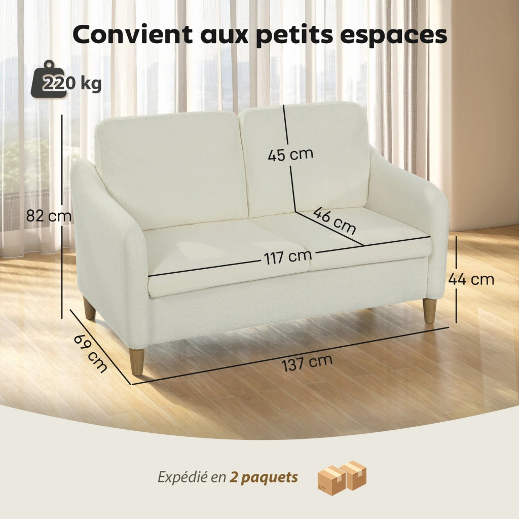 Divano 2 posti in tessuto con cuscini ¨C zephmum ¨C 137x69x82 cm crema