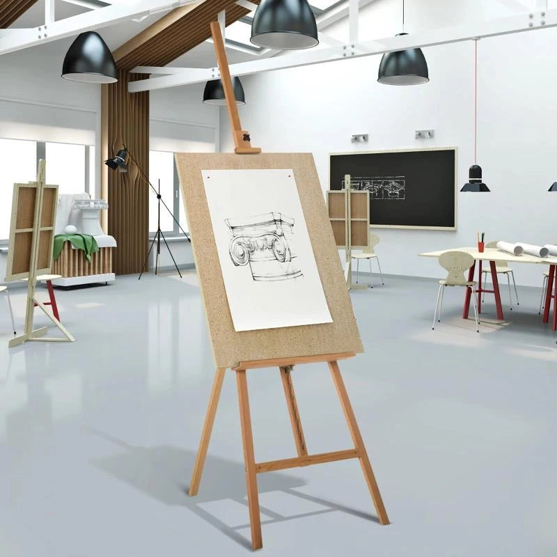 CAVALLETTO PER PITTURA TREPPIEDE CON SUPPORTO PER TELA REGOLABILE IN LEGNO DI FAGGIO, 65X68X174-230 CM