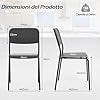 Set 4 Sedie Sala da Pranzo Moderno, Sedie da Cucina Accumulabili con Schienale Inclinato e Gambe Metalliche Robuste, Set di Sedie per Soggiorno, 48,5 x 44,5 x 81 cm (Nero)