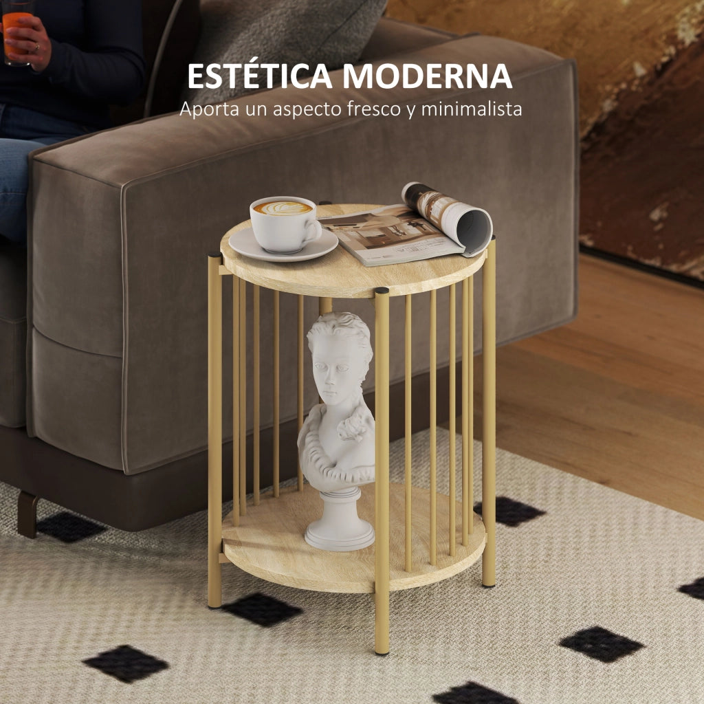 Tavolino rotondo a 2 livelli con ripiano ¨C zephmum ¨C ?41x49 cm natural
