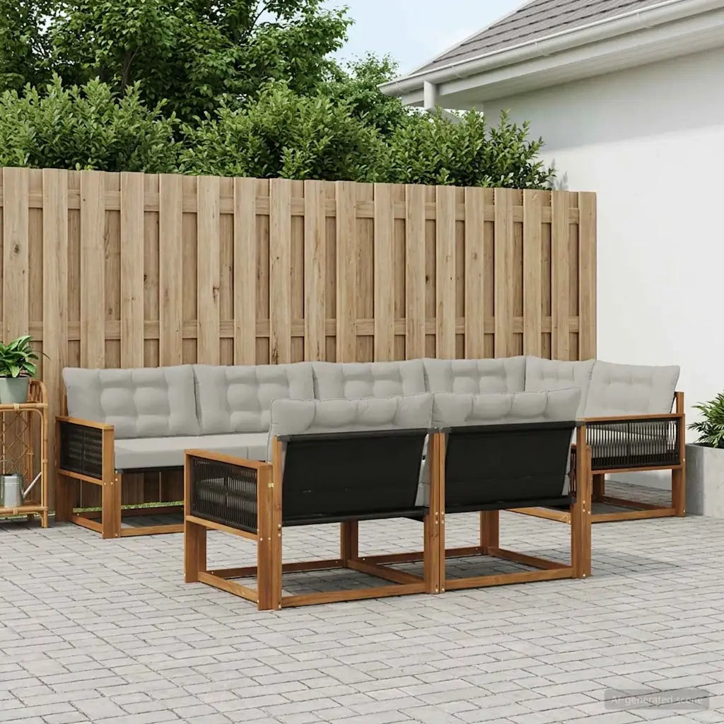 Set di divani da esterno 7 pcs Naturale e Grigio Chiaro