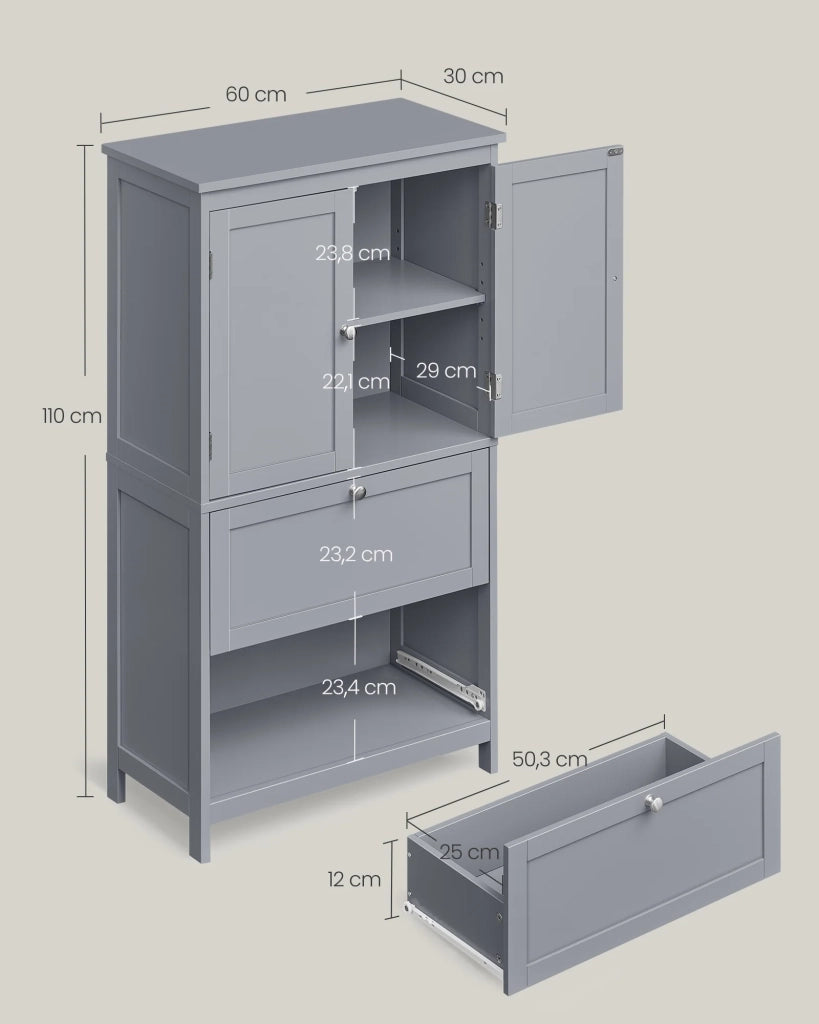Mobiletto da bagno mobiletto da cucina mobile contenitore con 2 cassetti e 2 ante ripiani regolabili 30 x 60 x 110 cm bianco bbc551p31 b34bbc552p31 bbc552p31 12_0004022