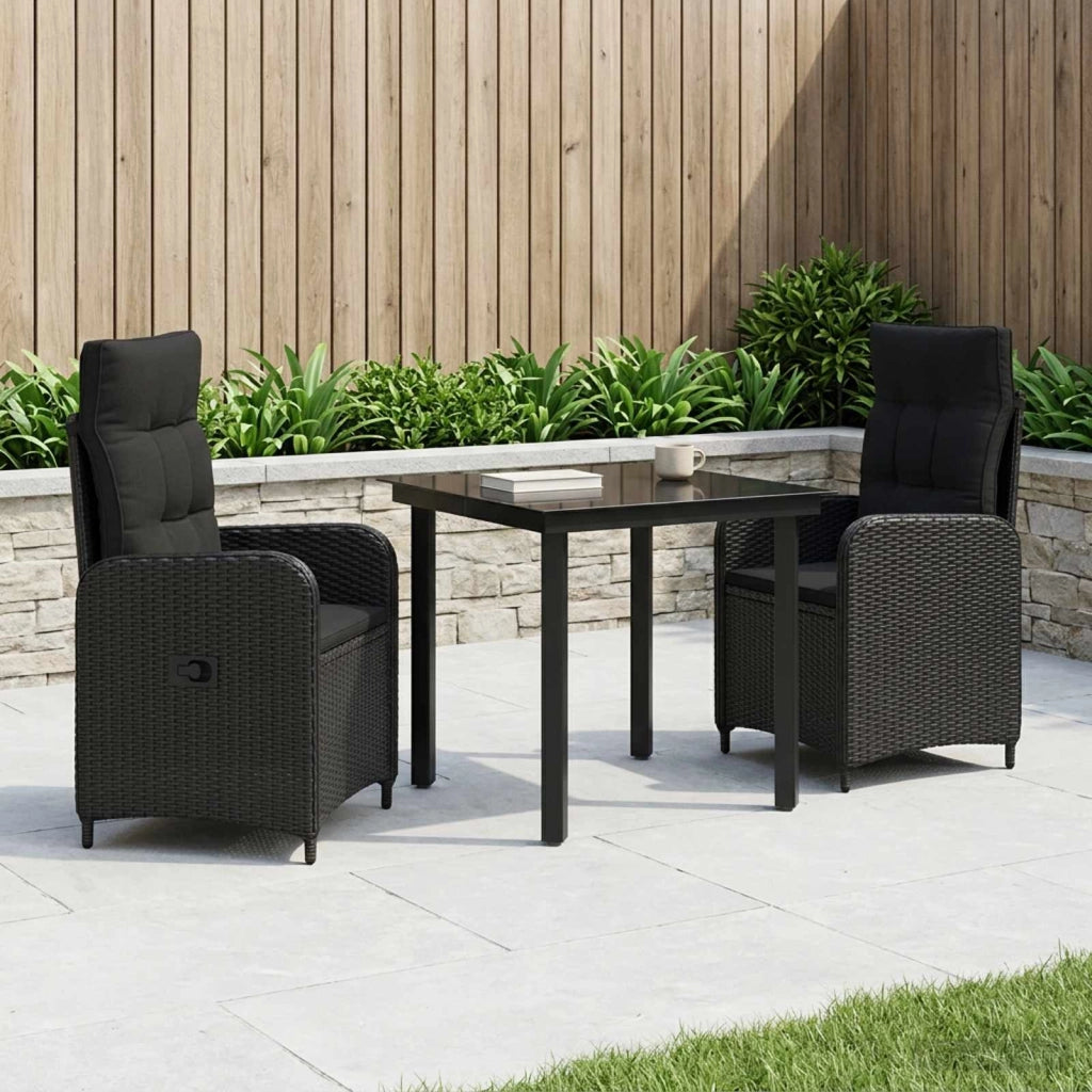 Set da Pranzo per Giardino 3 pz Nero 3422472