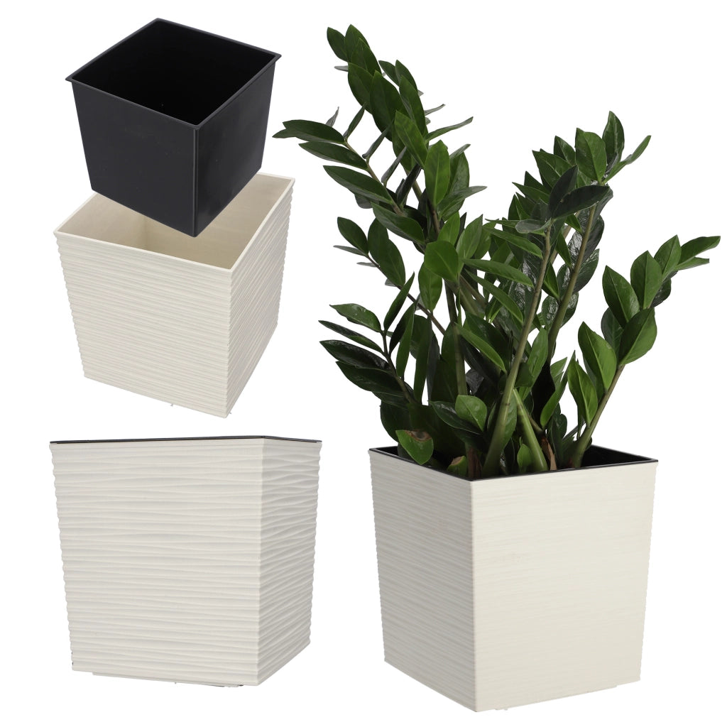 Vaso da fiori KADAX, 30 cm, color crema, con coperchio in plastica e inserto.