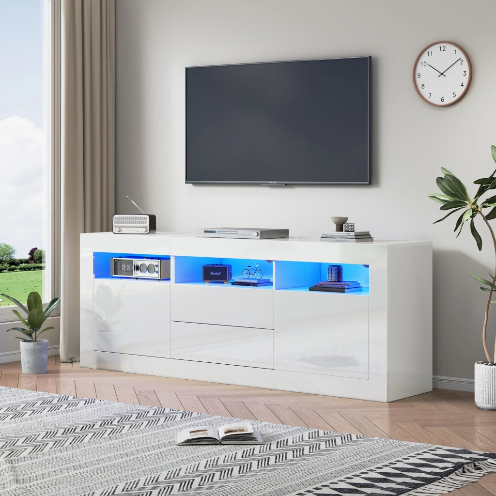 Mobile TV con LED ¨C Xylo ¨C Lucido, 2 Ante, 2 Cassetti, 160x35x60 cm