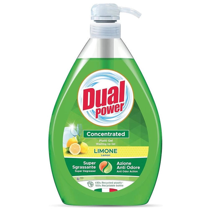 Dual Power detergente piatti gel concentrato ricarica limone, 900 ml, formula concentrata