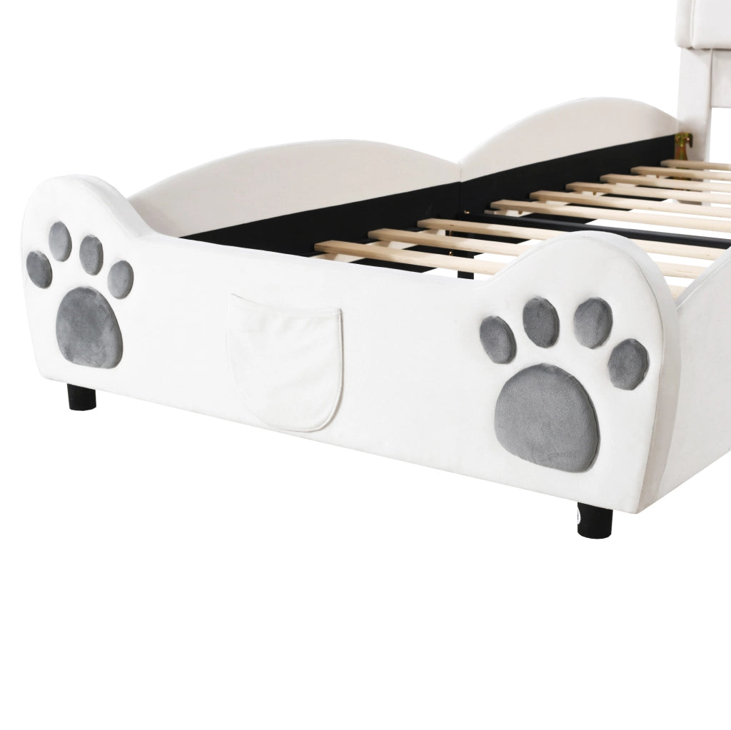 Letto per bambini a forma di orso 90x200 cm in velluto bianco