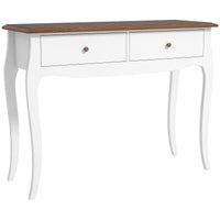 Tavolo Consolle Moderno 100x35x76,5 cm con 2 Cassetti in Legno Bianco e Marrone Scuro