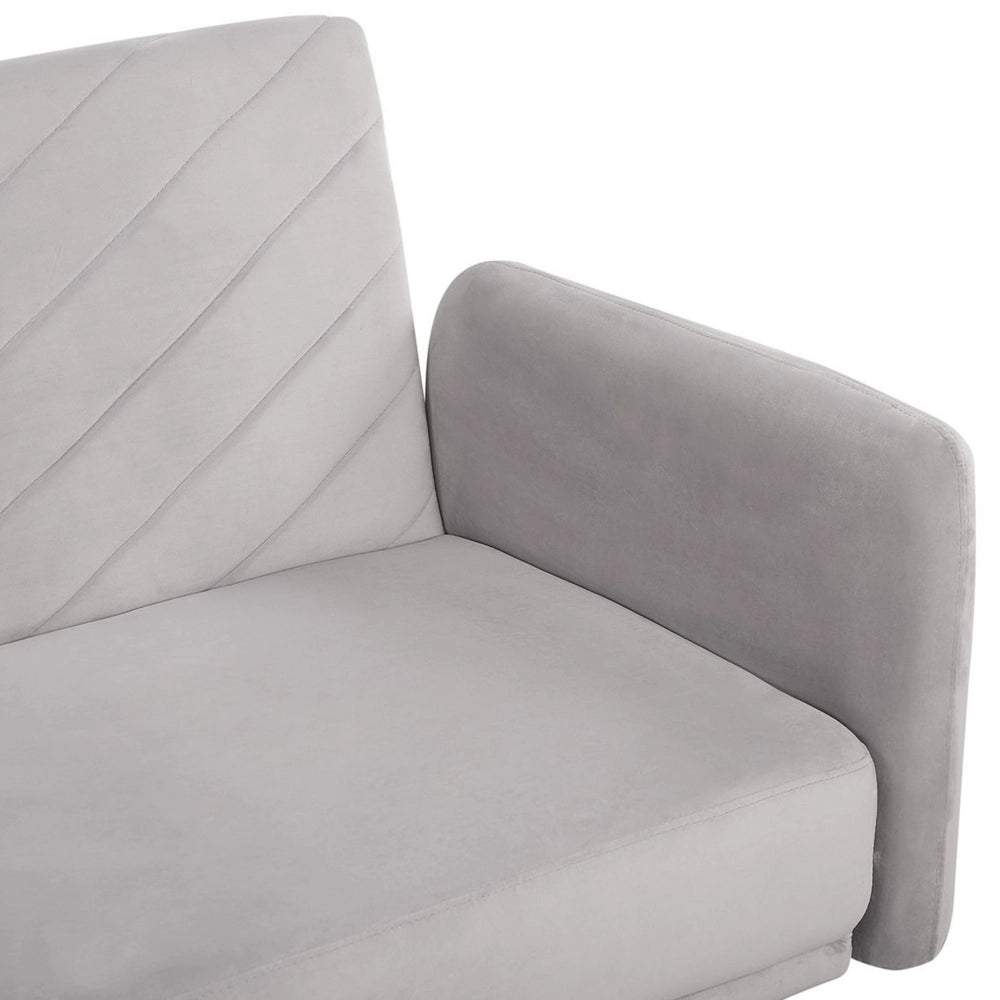 Divano Letto Tessuto Velluto Grigio Chiaro Soggiorno Moderno 3 Posti Gambe In Legno Braccio A Pista