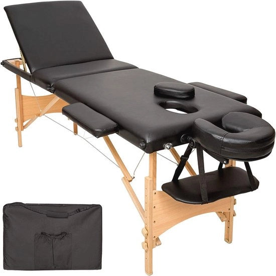 Sedia di Massaggio Professionale a 3 Zone - Sedia di Trattamento con Supporto di Legno in Nero