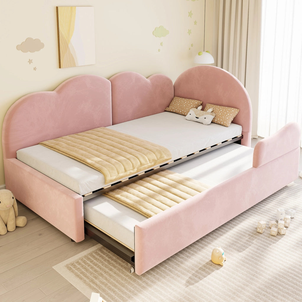 Letto imbottito L con letto estraibile 90x200 cm; velluto rosa