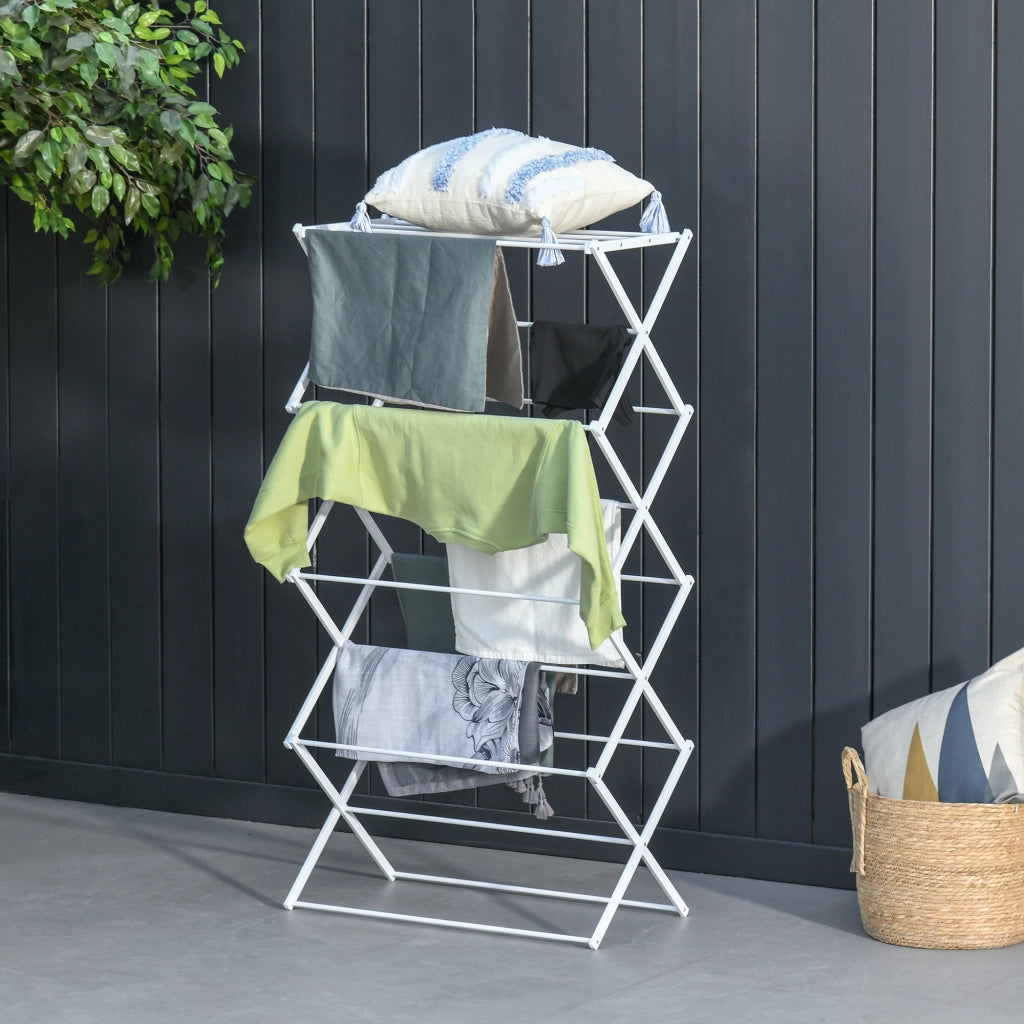 Stendibiancheria pieghevole a torre 8 livelli ¨C zephmum ¨C metallo plastica bianco 74x35x144 cm