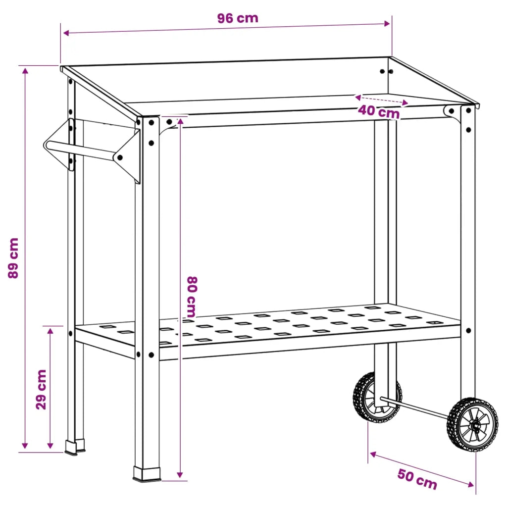 Tavolo da Vaso con Ruote 96 x 50 x 89 cm Acciaio Inox Argento 8014852