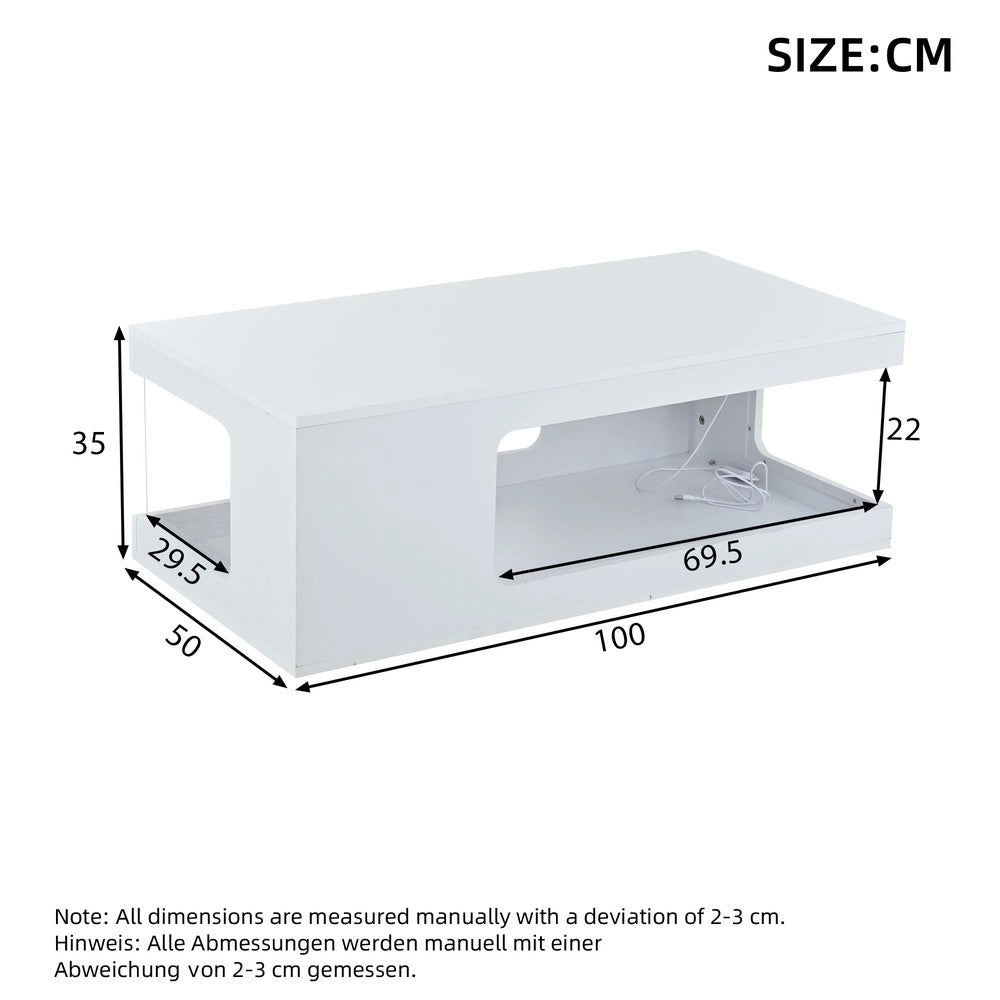 Tavolino da Caff¨¨ con LED ¨C Xylo ¨C Bianco, Vetro Temperato, Truciolato, 100x50x35