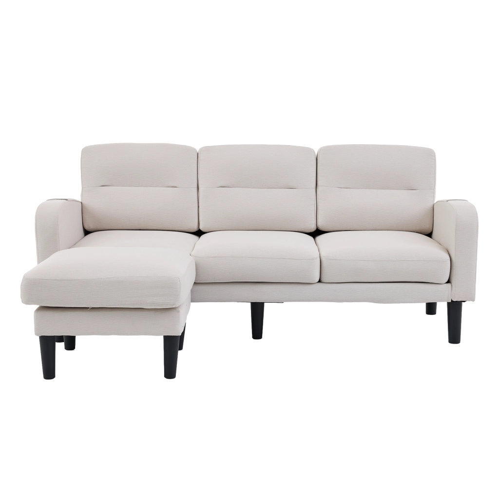 Divano angolare a L 3 posti con chaise longue e tasche laterali, beige, 204x136x80 cm