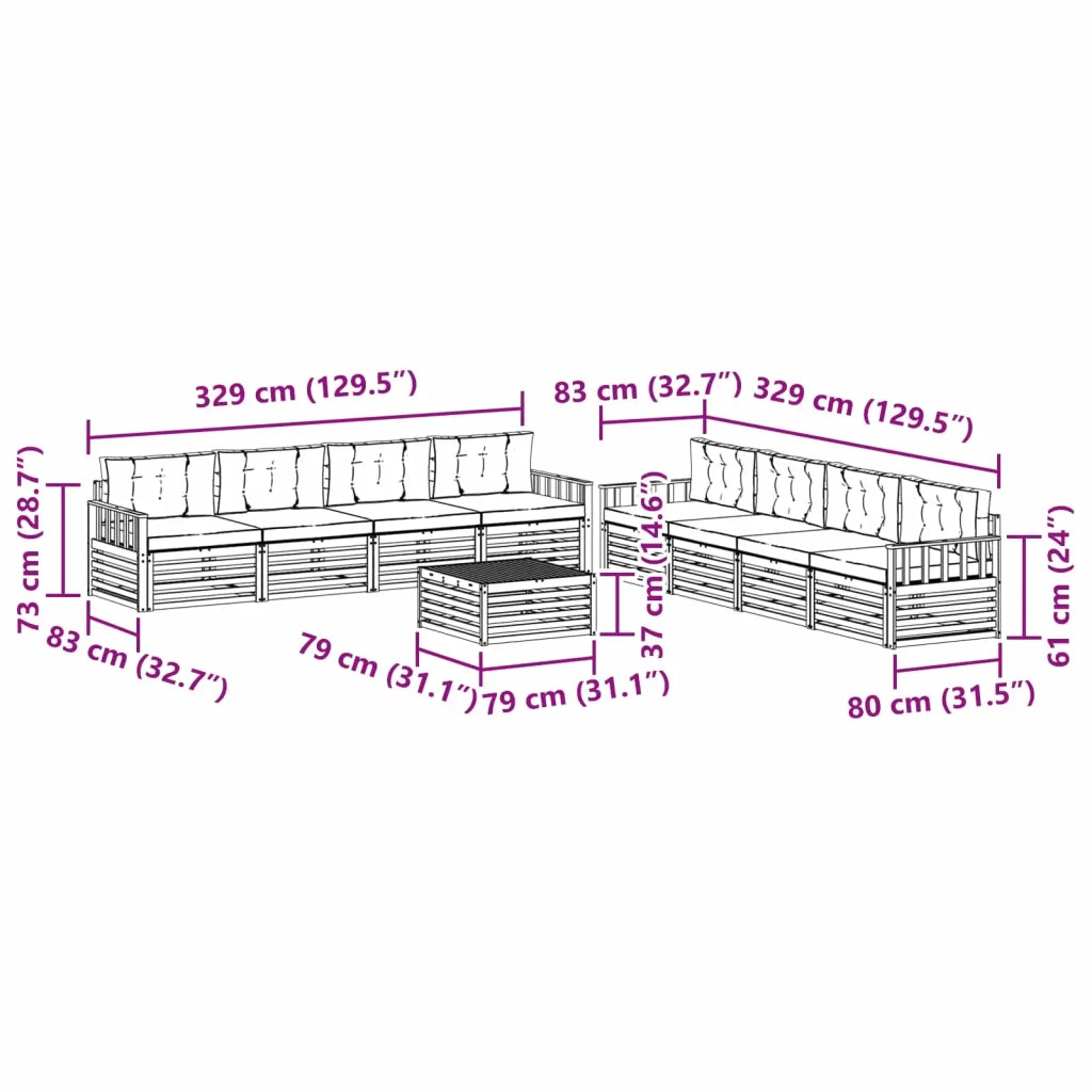 Set di divani da esterno 9 pz Bianco e Antracite Poliestere 3390237