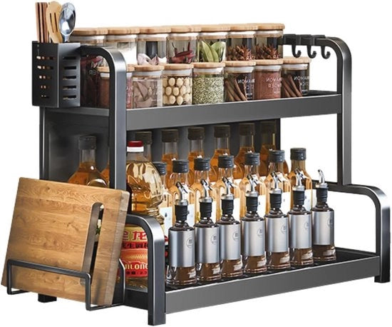 Organizzatore multifunzionale per cucina e bagno con 2 livelli e ganci extra