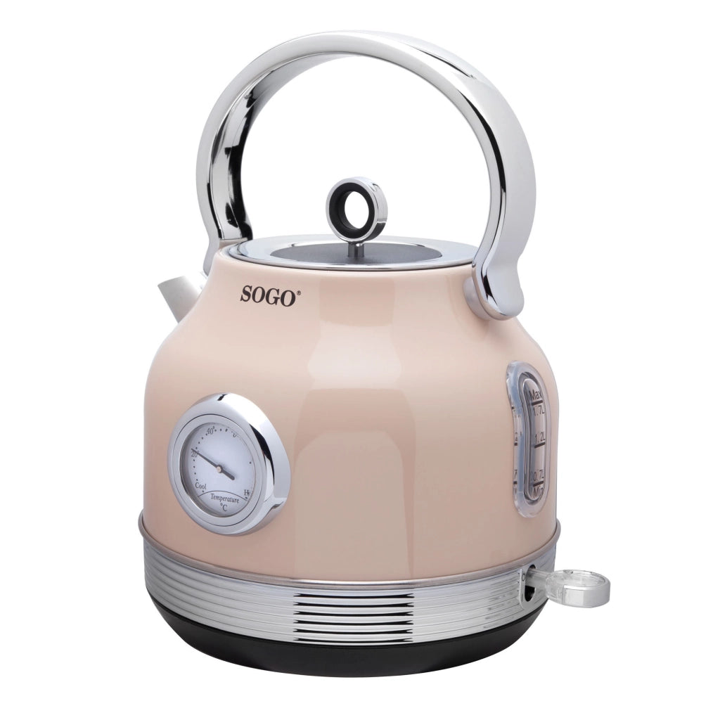 Bollitore elettrico vintage 1,8 litri con termometro integrato, base 360° e spegnimento automatico 2200W - Sogo