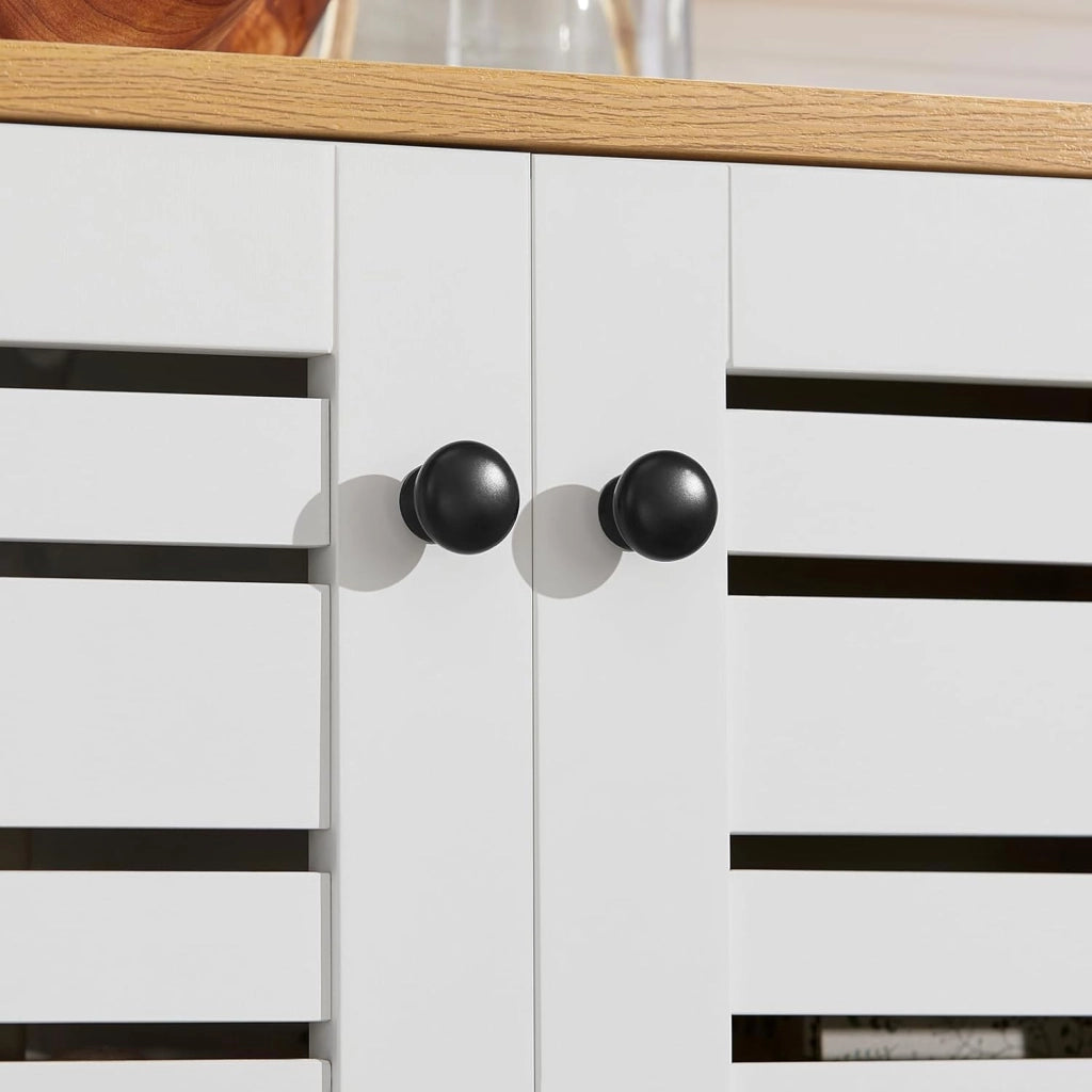 Mobiletto Bagno Salvaspazio con Ante a Persiana, Ripiani Regolabili in MDF, 60x30x82 cm Mobile Bagno Multifunzionale e Compatto BZR41-W