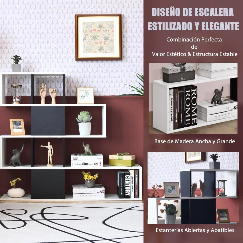 Scaffali portaoggetti a 5 livelli, scaffale minimalista con 12 spazi aperti, scaffale per soggiorno, sala da pranzo o ufficio, 120 x 19,5 x 109 cm (nero+bianco)