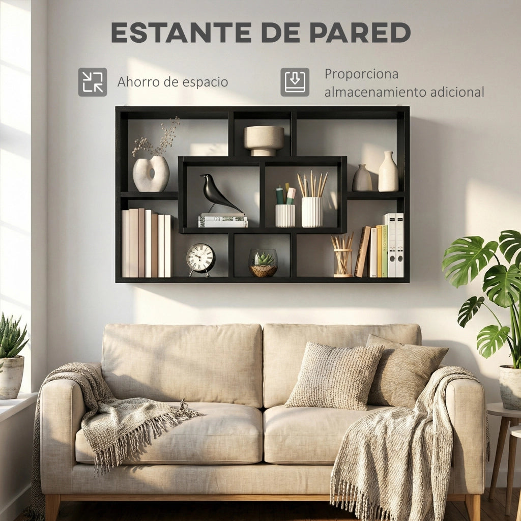Libreria a Parete con 8 Cubi ¨C zephmum ¨C 85x14.5x47.5 cm Nero