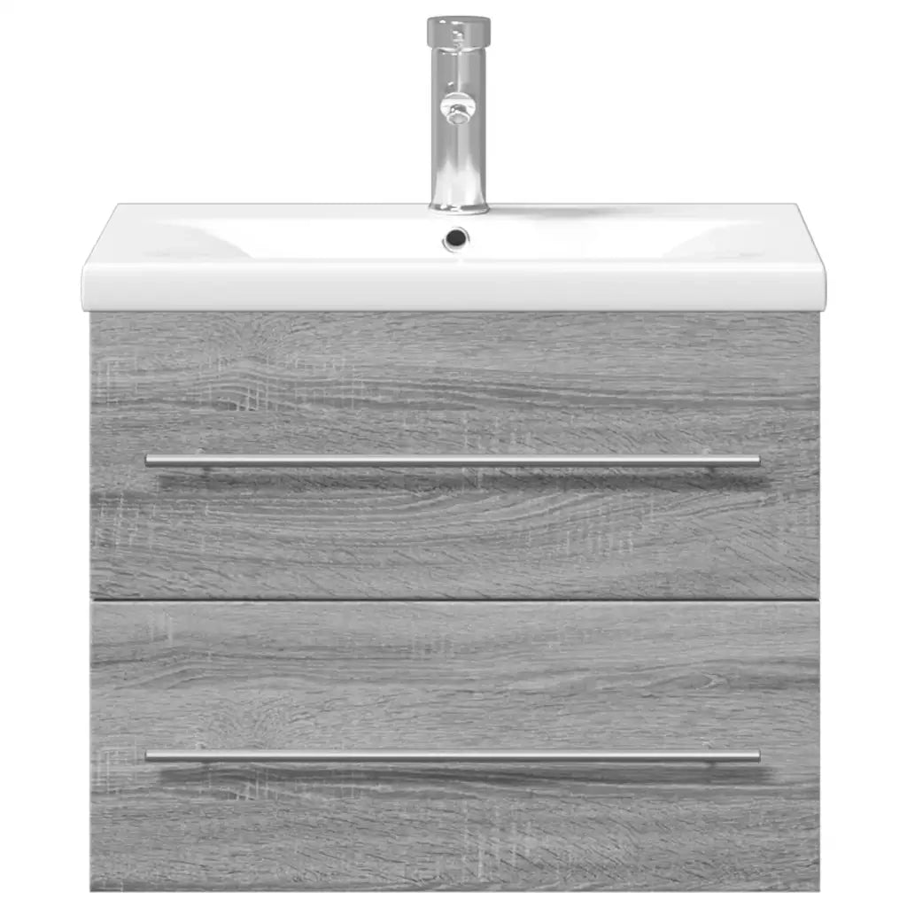 Mobile bagno moderno a parete con specchio e vano contenitore 60 x 38,5 x 48 cm realizzato in legno composito Sonoma grigio 02_0055541