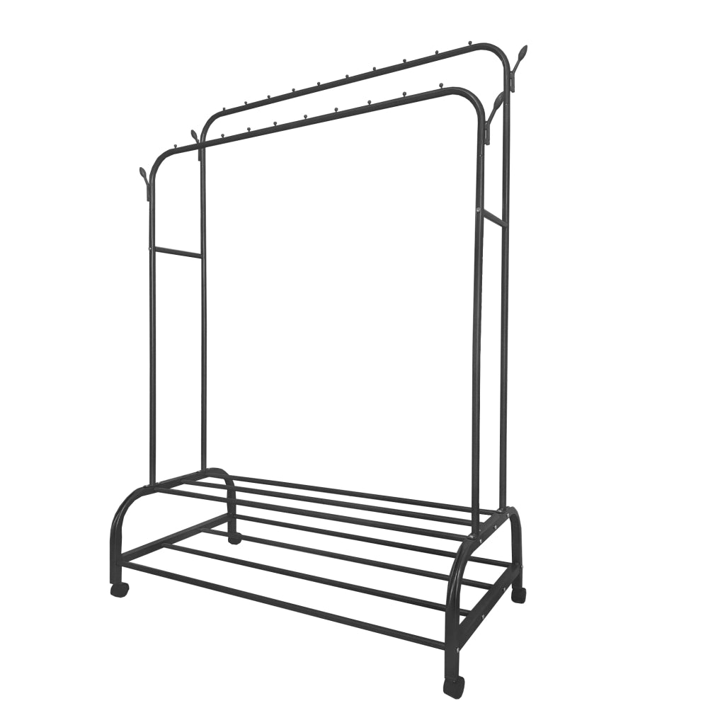 Appendiabiti Donkey Premium Maxi Giro 2 Stand Nyana Home 162x110x57 cm, 2 barre appendiabiti, 4 ganci laterali, 2 ripiani inferiori Nero.