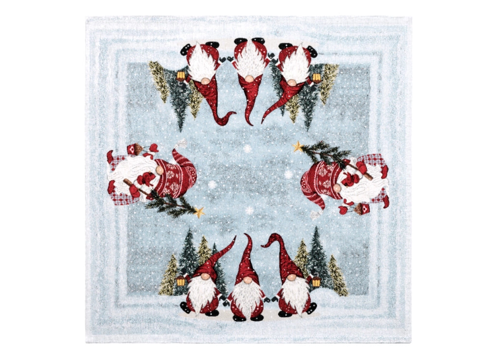 Tovaglia Centrotavola Centrino Tavolo Fantasie Natalizie Cinigliato Piazzato Made Italy - 90x90 - Merry Christmas