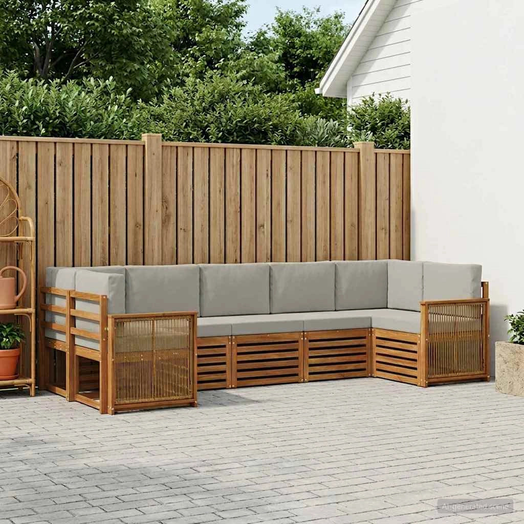 Set di divani da esterno 6 pz Naturale e Grigio Chiaro 3384807