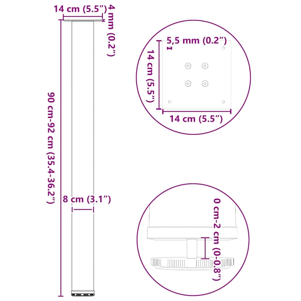 Set di 4 gambe regolabili per tavolo da bar 90 x 90 x 92 cm design moderno acciaio nero cucina 02_0056769