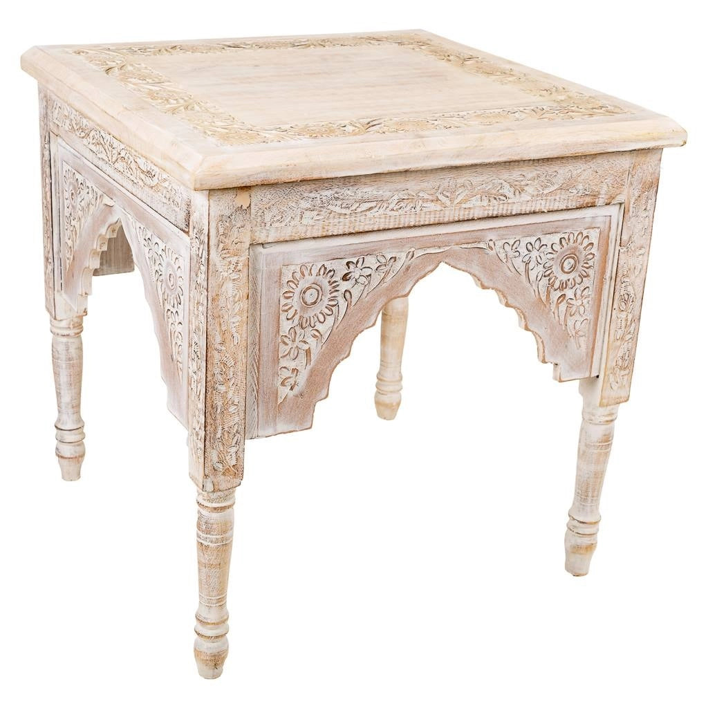 Comodino da caffè in legno bianco artigianale 45x45x45h cm