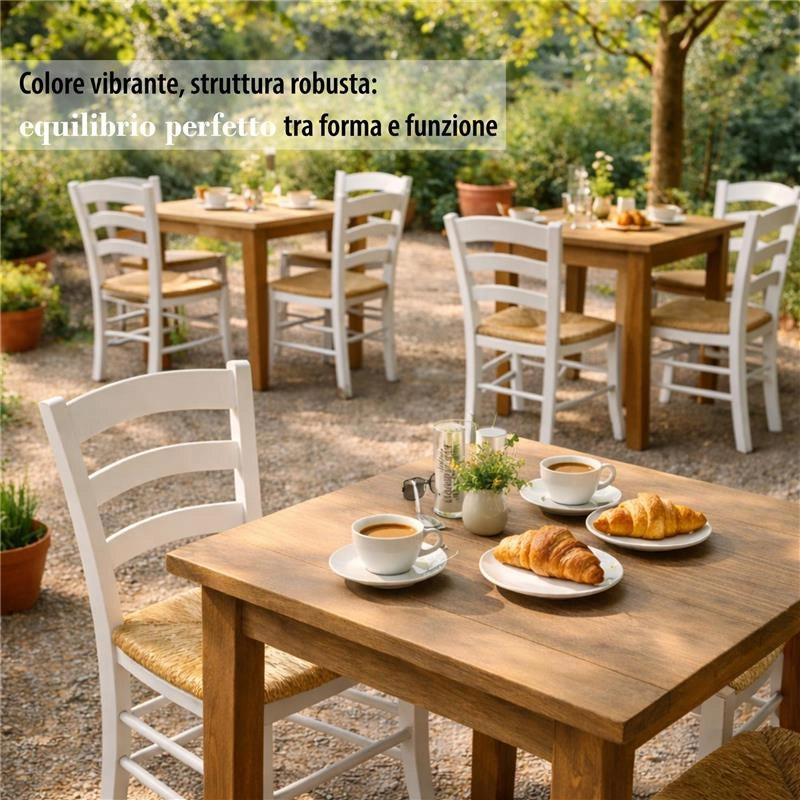 SET 4 SEDIE PAESANA IN LEGNO CON SEDUTA IN PAGLIA E SCHIENALE ALTO 42X40X87H CM COLORE BIANCO