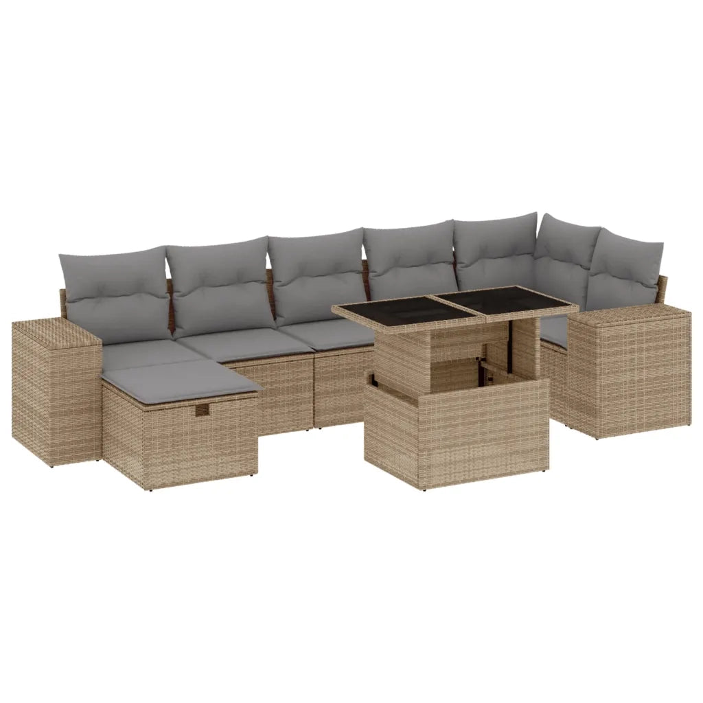 Set Divano da Giardino 8 pz con Cuscini Beige in Polyrattan 3275309