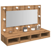 Mobiletto a specchio con LED-Armadietto a Specchio in rovere artigianale 90x31,5x62 cm