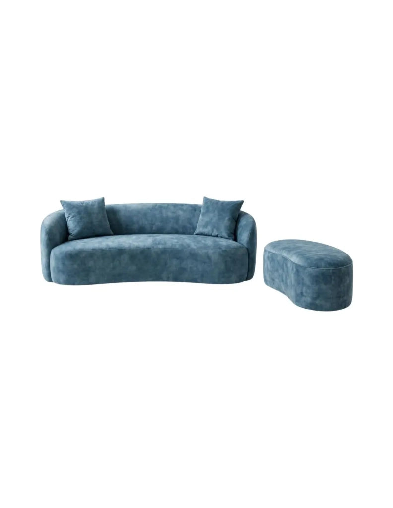 Divano NYJY con pouf contenitore in velluto - Blu - 178 x 67 x 120 cm