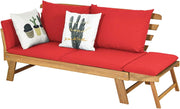 Divano Letto 2 Posti da Esterno in Legno di Acacia con Braccioli Regolabili, Sdraio da Giardino con Cuscini, per Giardino, Piscina, Cortile (Rosso)
