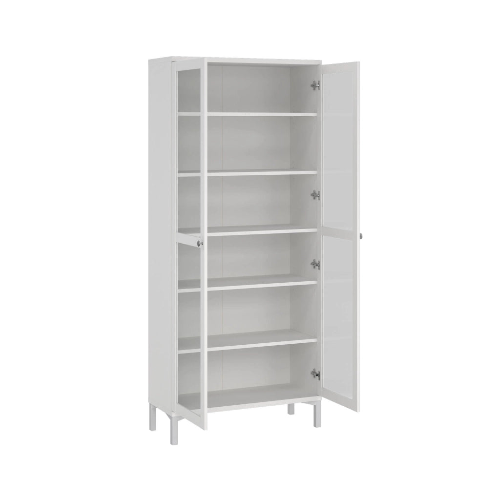 Vetrina Wutip, Credenza espositiva, Vetrinetta multiuso, Madia da soggiorno, 89x36 h203 cm, Bianco
