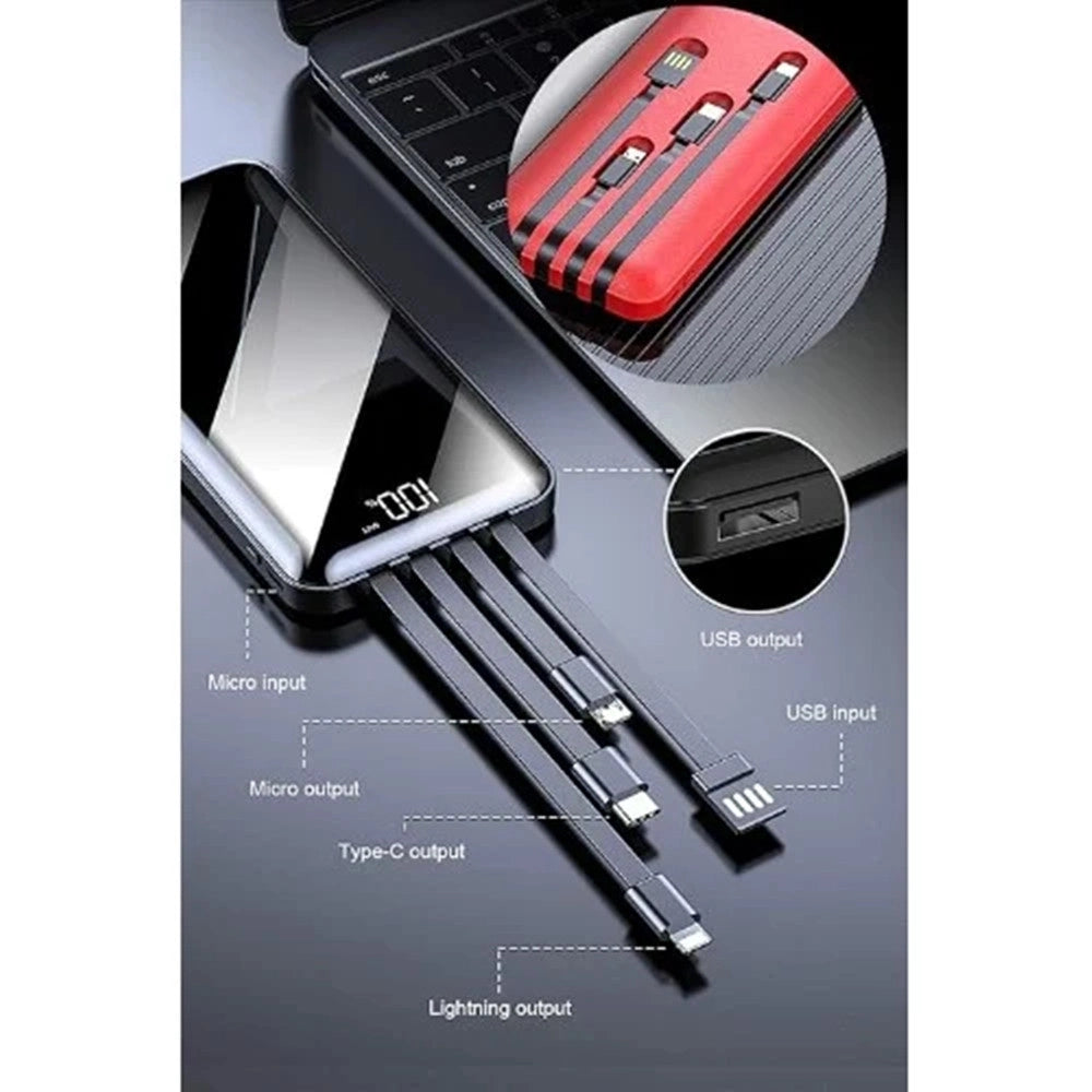 Trade Shop - Power Bank 12000 Mah Con Porta Usb Cavi Integrati Display Led Ricarica Rapida Q-dc110 -
