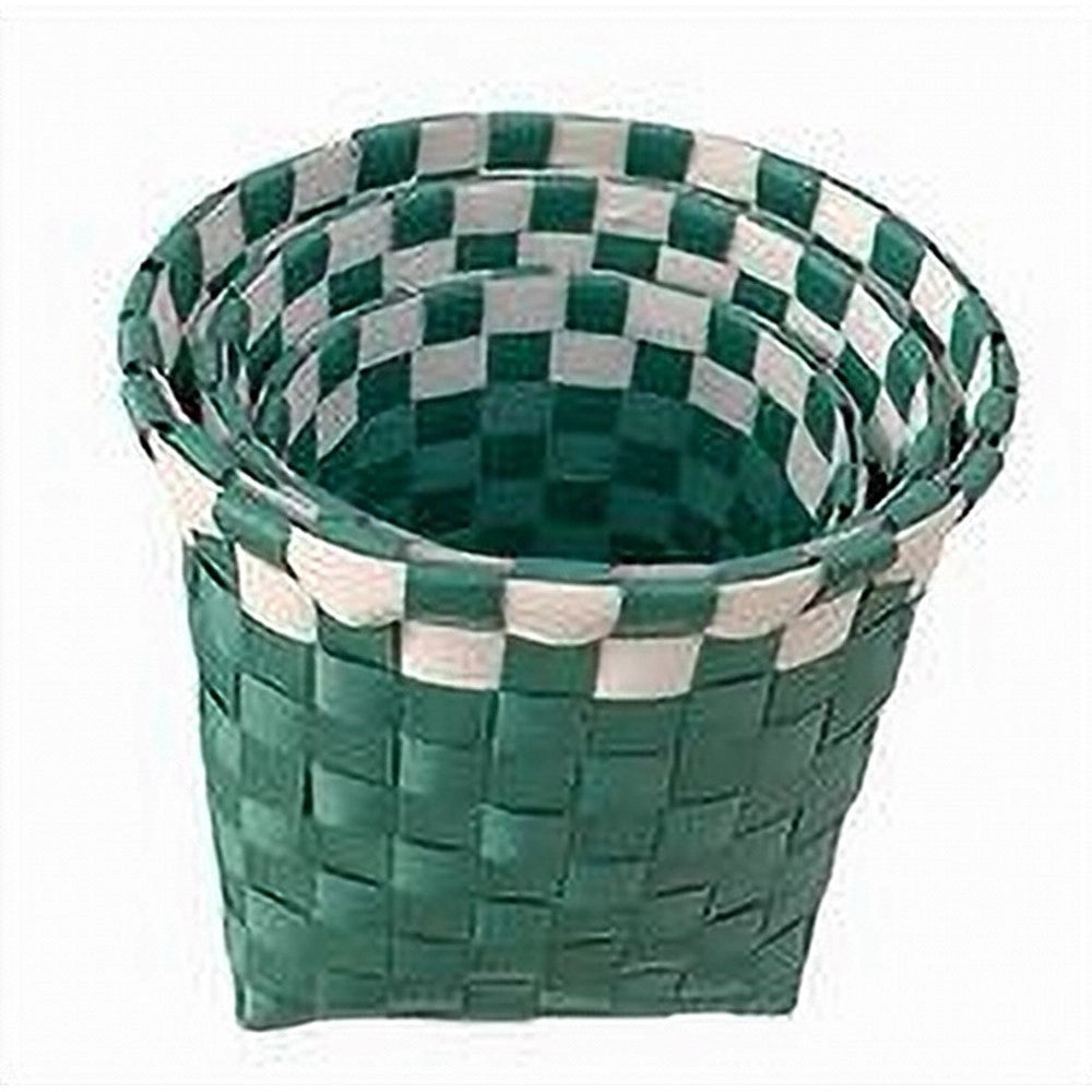 Trade Shop - Set 3 Cestini Porta Oggetti Organizer Tessuto Bagno Rotondi Verde Bianco 59078 -