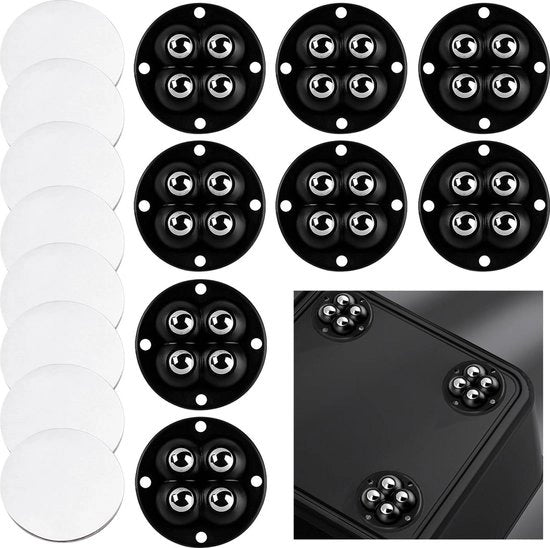 8 pezzi di ruote rotanti autoadesive in nero - mini-ruote di sterzata - ruote a sfera - mobili - 360 gradi - per uso domestico - bagagli.
