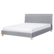 Letto rivestimento in tessuto grigio Gambe in legno 160 x 200 con doghe con testiera Stile scandinavo minimalista