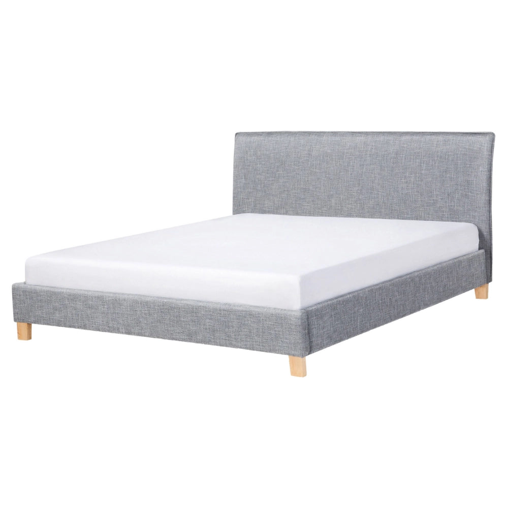 Letto rivestimento in tessuto grigio Gambe in legno 160 x 200 con doghe con testiera Stile scandinavo minimalista