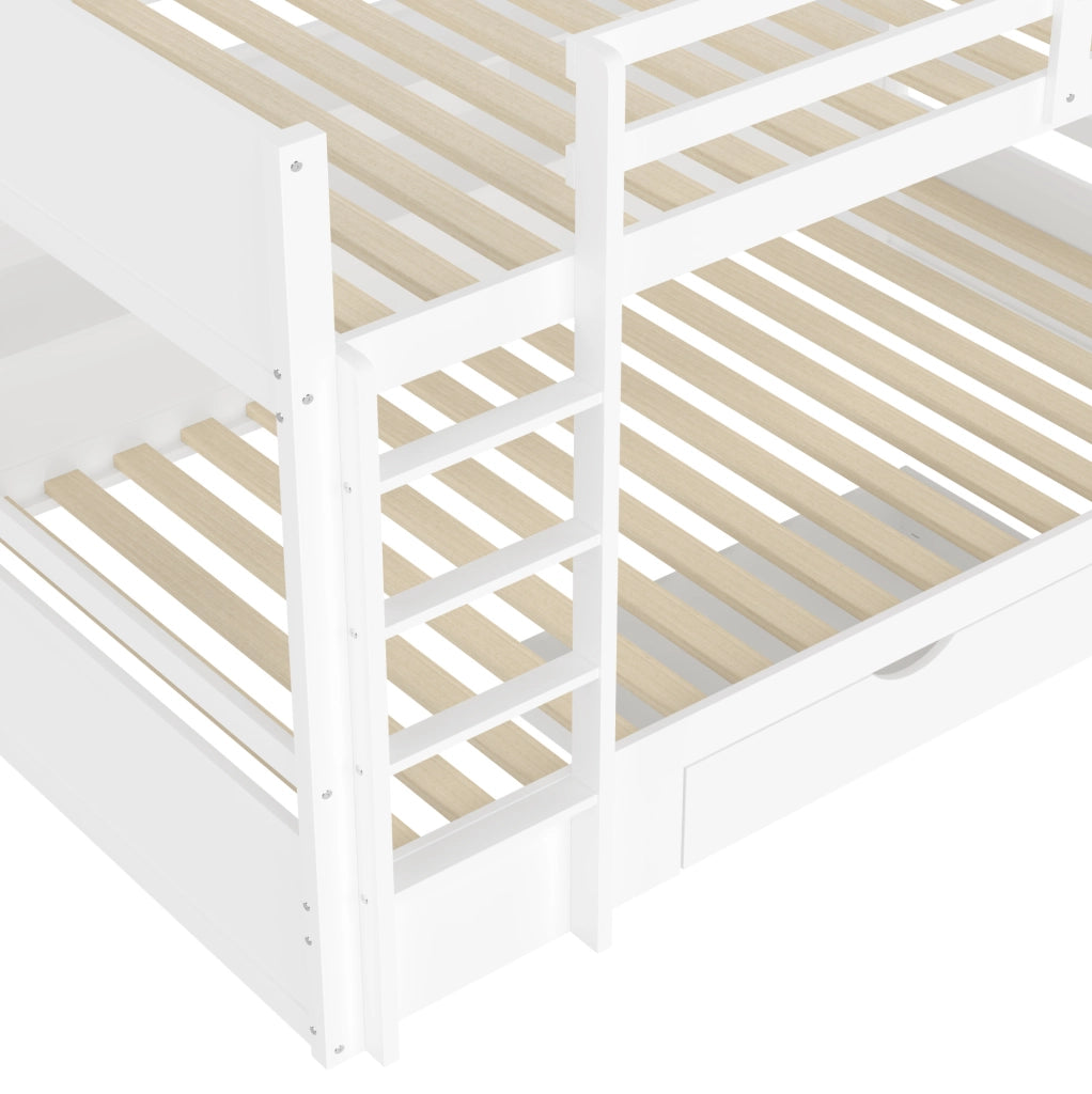 Letto a castello 90x200 cm con cassetto e vani contenitivi bianco