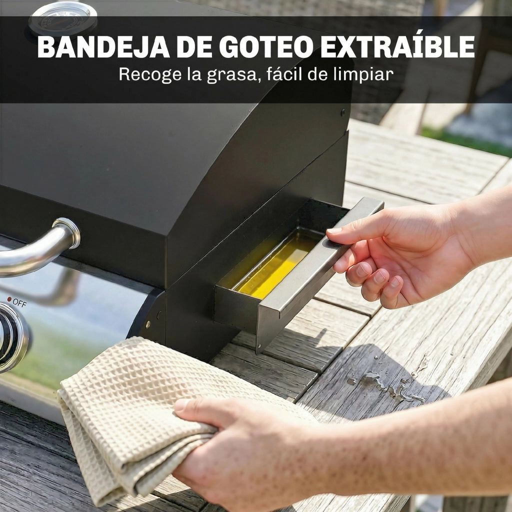 Barbecue a Gas con 3 Bruciatori 7,5 kW ¨C zephmum ¨C Griglia Piana, Ripiano Laterale, Nero