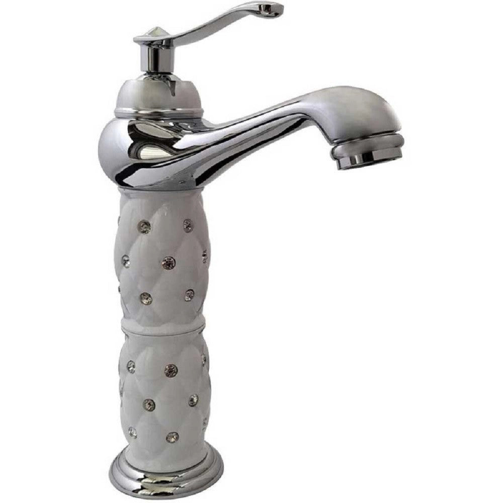 Trade Shop - Rubinetto Lavabo Brillantini Miscelatore Bagno Monoforo Argento Canna Alta 52156 -