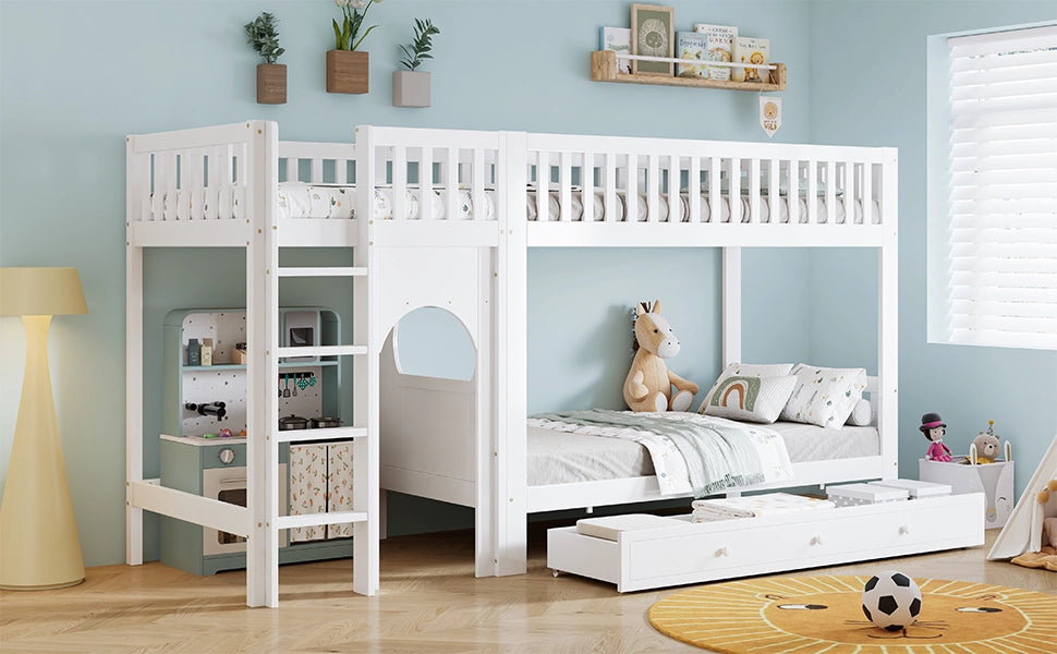 LETTO a castello 90x200 cm in legno massello e MDF bianco e naturale